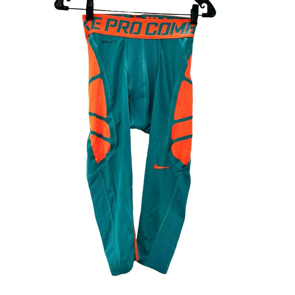 NIKE PRO COMBAT COMPRESSION 3/4 LEGGINGS MIAMI DOLPHINS COLORS - AQUA AND ORANGE